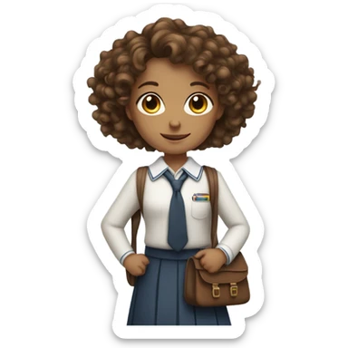 Girl with Brown Curly Hair And Schoolbag whole Body sticker