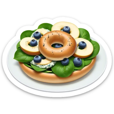 Pear spinach salad with half a blueberry bagel on the side sticker