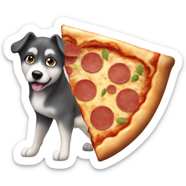 Black and gray Eurasian dog eating pizza sticker