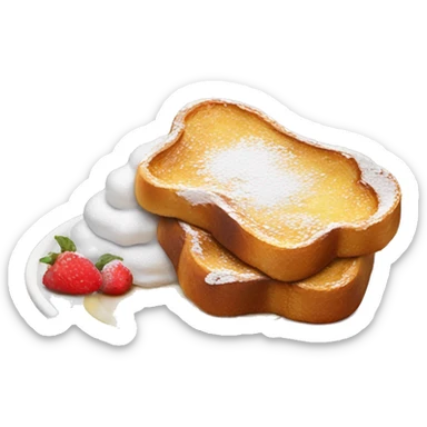 French toast with powdered sugar and syrup sticker