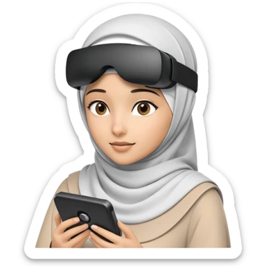 girl with hijab computer science engineer working with virtual reality metaverse technology sticker