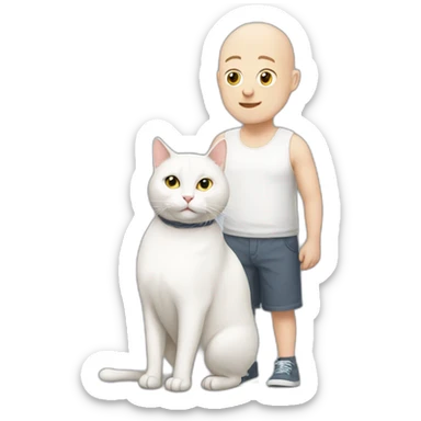 Bald guy with a fat white cat sticker