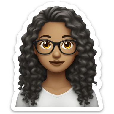 Light skin Girl with long dark curly hair and glasses  sticker