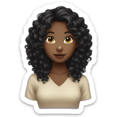 Black girl with asian eyes and long black curly hair sticker