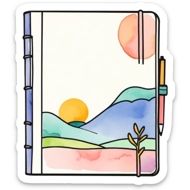 A closed soft pink diary book with Doodle drawings on the front cover, detailed watercolor whimsical illustration, isolated die cut sticker. Must be 8k, dpi 300 sticker