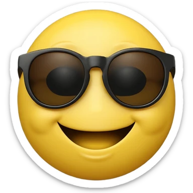 3D-rendered yellow smiley face emoji with black sunglasses and a confident smile, isolated on transparent background sticker