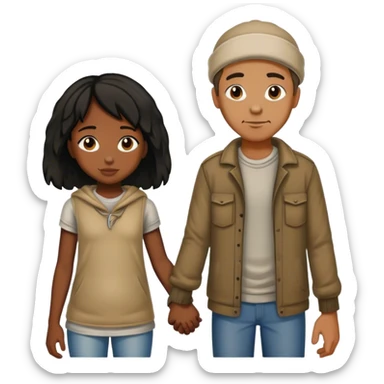 homeless man holding hands woth black girl sticker