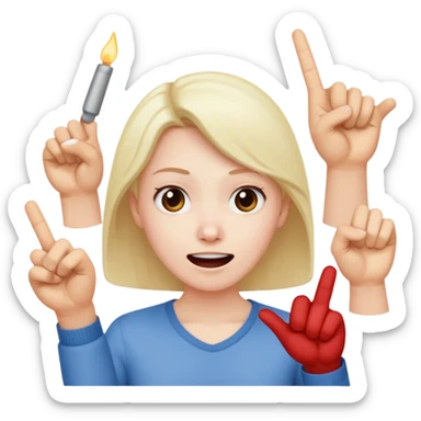 A person in the front row feeling scared, with the audience HAPPY AND POINTING FINGER. sticker