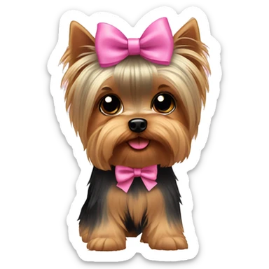Cute Yorkie with a pink bow sticker