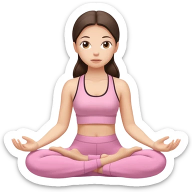 white brunette girl in light pink workout clothes meditating sticker