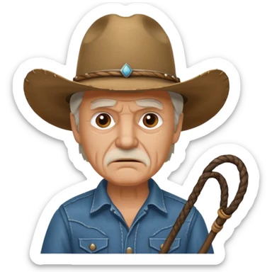 Give this emoji 🤠 a whip make it an old white guy with a whip make him mad  sticker