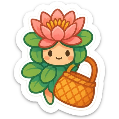 mascota para proyecto productivo, lirio de agua y bolso artesanal fusionados en una sola figura, estilo abstracto y artístico, colores llamativos sticker