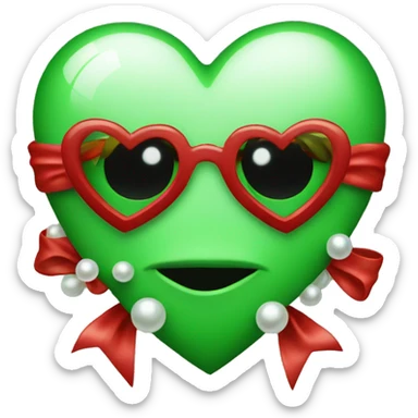 Green heart with no face with pearls and red bow   sticker