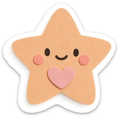 Adorable pastel orange star holding a tiny pastel heart, no arms or legs, full body, transparent background, in kawaii paper craft style. sticker