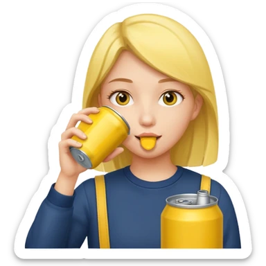 female student drinking from a yellow can sticker