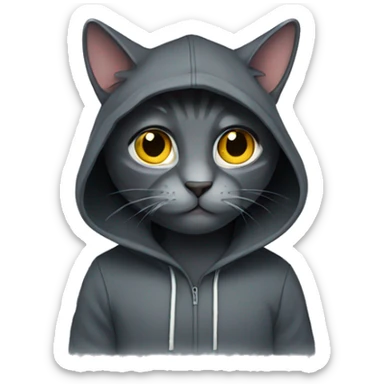 Dark grey cat wearing hoodie sticker