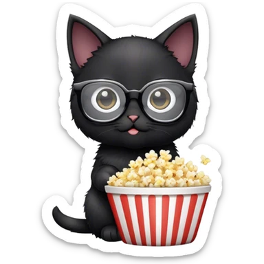 Black kitten watching a movie with popcorn and theatre glasses  sticker