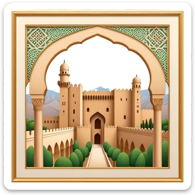 Realistic Alhambra de Granada Landmark Emoji, showcasing the Moorish palace’s intricate arches, geometric patterns, and historic fortress walls. sticker