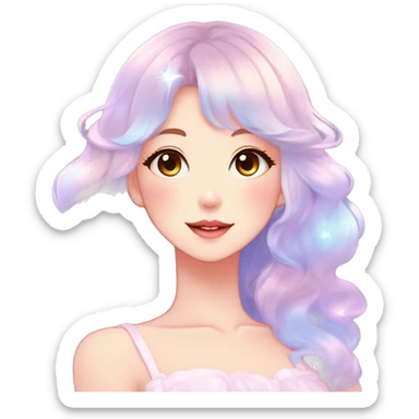 Gorgeous pastel anime style lady blushing face dreamy idol model colorful shiny stars galaxy kawaii cottagecore pearly petite simplistic aesthetic trending style sticker