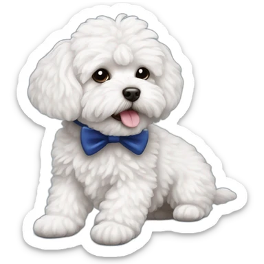 white maltipoo with dark blue slipper in his mouth sticker