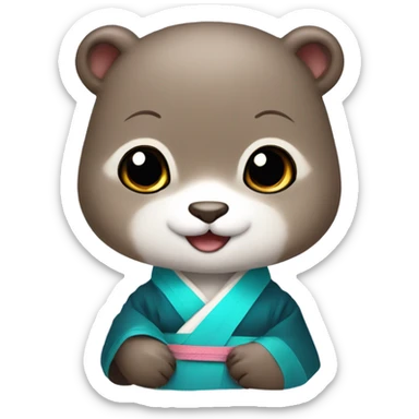 a baby otter face wearing traditional korean hanbok sticker