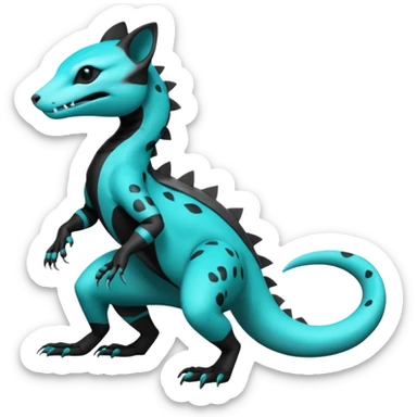 Blue green turquoise black white Salandit-genet-fusion-hybrid-creature (full body) sticker