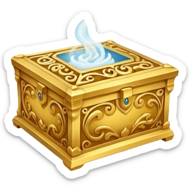 Pandora's box, ornate and golden, swirling mist escaping sticker