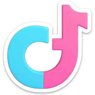 3D Discord role icon inspired by the TikTok logo, using TikTok's signature colors black white cyan and pink, modern and visually appealing, suitable for Discord roles sticker
