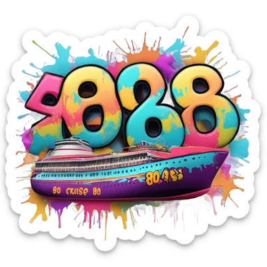 80's Cruise Year 9 written in graffiti style , with palm trees sticker