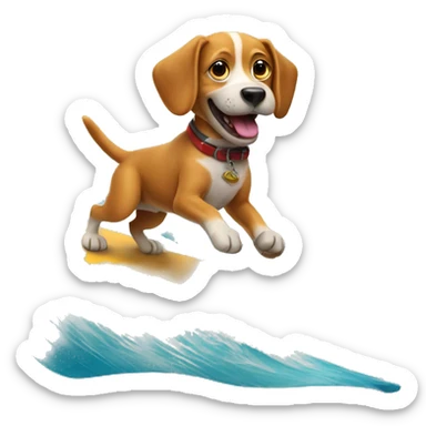 Dog surfing holding a beer sticker