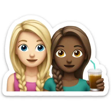 2 White Girls one with brown hair one with blond hair drinking together sticker