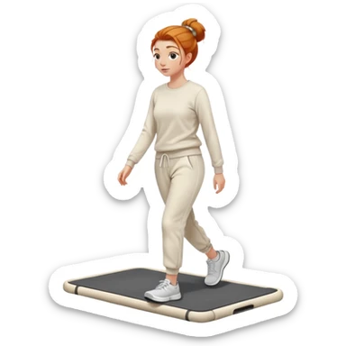 Gorgeous Ginger girl messy bun walking on walking pad cream sweatpants sticker
