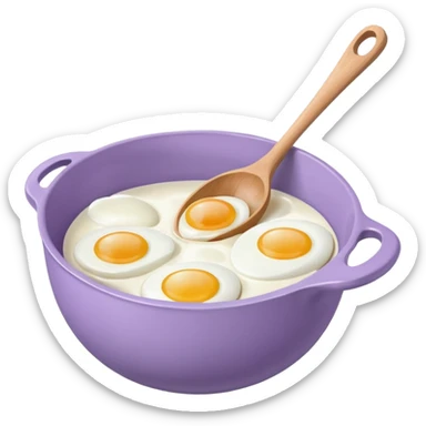 a lilac ceramic mixing bowl with a wooden spoon stirring and sitting next to it is a dozen eggs with the carton lid open sticker