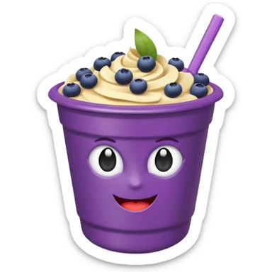 acai bowl in a purple plastic cup, clean, purple cup, healthy fruit toppings, emoji style sticker