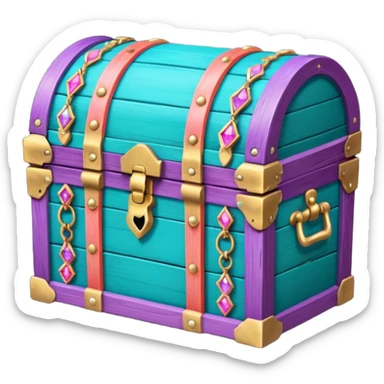 wooden treasure chest filled with coins pack in gradient of turquoise, blue, pink, purple, and coral color and jewels sticker