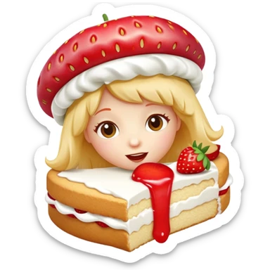 Strawberry shortcake cartoon character eating a strawberry  sticker