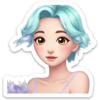 Gorgeous Beautiful Blushing Petite Colorful-Shiny-Pastel-Fairy-Anime-Girl with beautiful gradient pastel hair aesthetic sticker