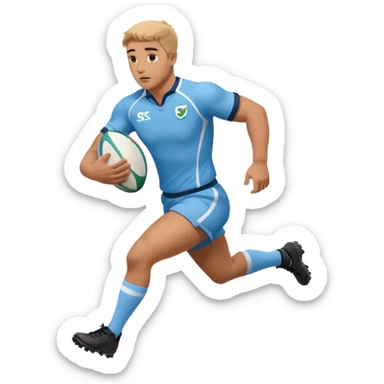 A rugby player running with the ball in sky blue kit sticker