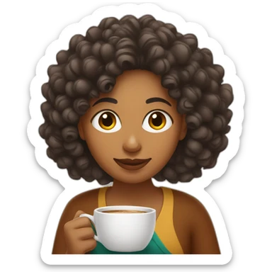 Indian woman with curly hair taking a coffee sticker