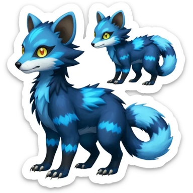 Colorful luminescent glowing Trico-Luxray-Sergal-Furret-Ferret-Wolverine-Vernid-furry-fursona-fusion-Fakemon-animal-hybrid-creature, full body sticker