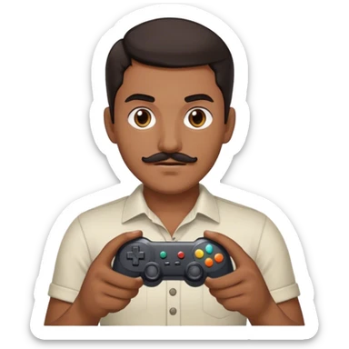 dark hair dark eye man with short mustache holding game controller sticker