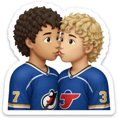 Asian Straight Dark hair boy hockey player kissing curly hair dirty blonde hockey player boy sticker