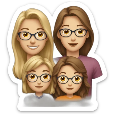 White family of 4, 1 mom with brown hair, 1 big boy with Brown hair, 2 girls with glasses and long blond hair sticker