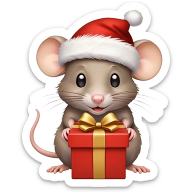 rat with santa opening a present sticker