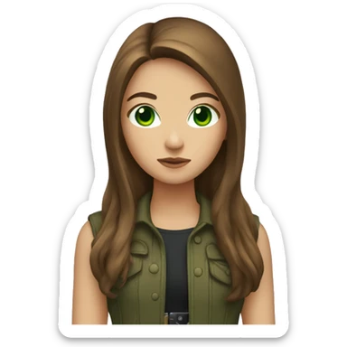  girl with long brown hair green eyes with gun sticker
