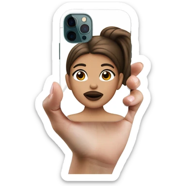 girl with brown hair and big lips iphone 12 pro on her hand sticker
