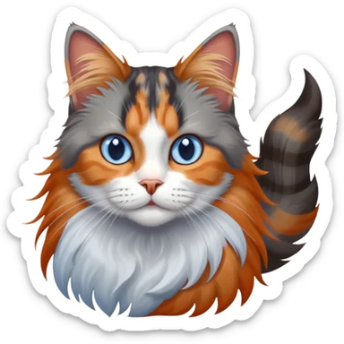 longhair calico cat with blue eyes and longhair grey tabby cat with orange eyes together sticker