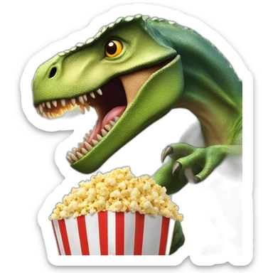 dinosaur firing laser beams trhough his eyes while eating popcorn sticker