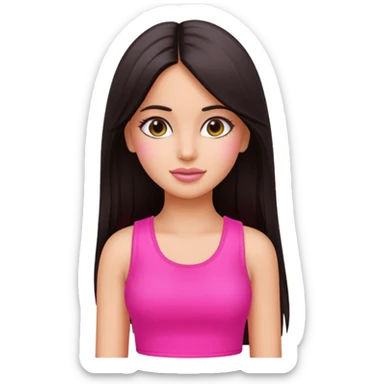 a pretty bratz emoji that looks like bollywood actress katrina kaif with straight  hair wearing a neon pink sleeveless top
She should look exactly like Katrina Kaif. sticker