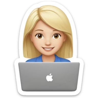 create an emoji of a woman working on her laptop. She is blond and young. sticker